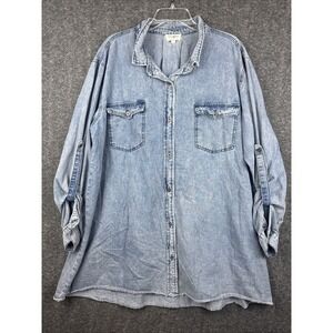 Umgee Denim Jean Womens Shirt 2XL Button Up Long Sleeve Pockets